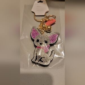 New in package pink and silver rhinestone dog keychain